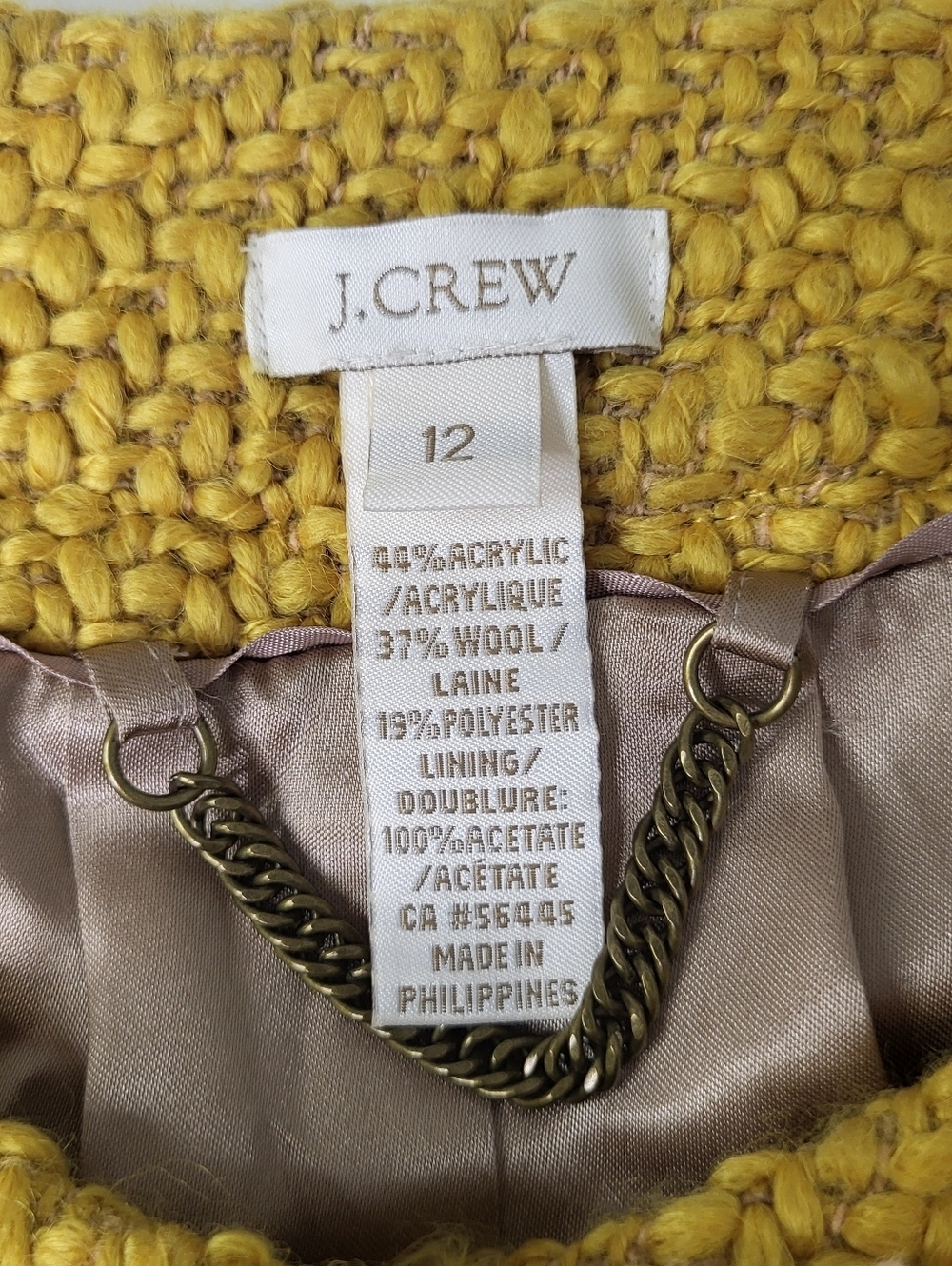 J. Crew Women's Yellow Textured Tweed Blazer. Wool Blend. Size 12 - Picture 8 of 10